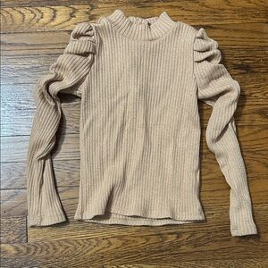 Girls Jamie & Jack Ribbed Puff-Sleeve girls Top - Beige - size 5
